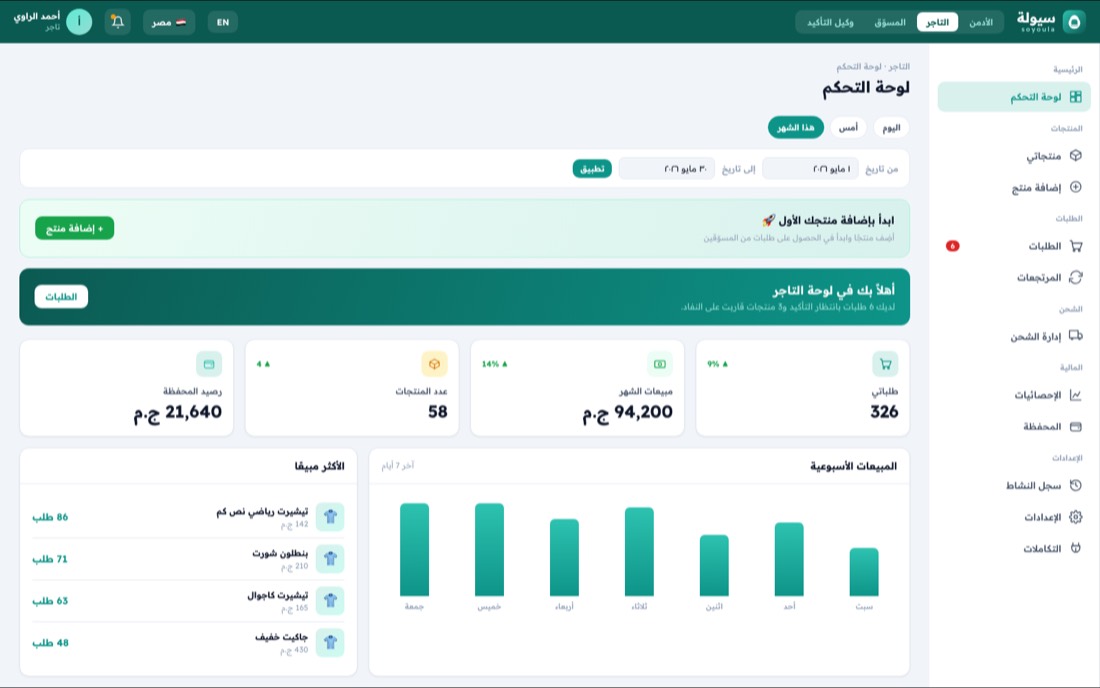 معاينة لوحة التاجر في منصة سيولة